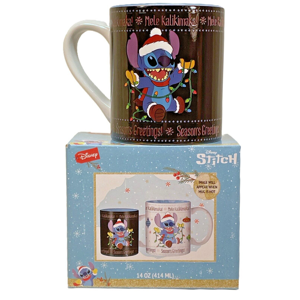 Disney Christmas Stitch Heat Revel Ceramic Coffee Color Change Mug 14 oz 4"H New